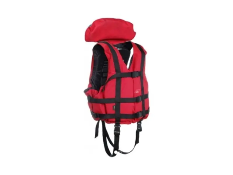 Gilet de flottabilité rouge, fourni pour la descente en rafting.